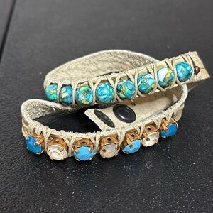 LA HOLA Wrap Gemstone Crystal Boho LEATHER WRISTLET